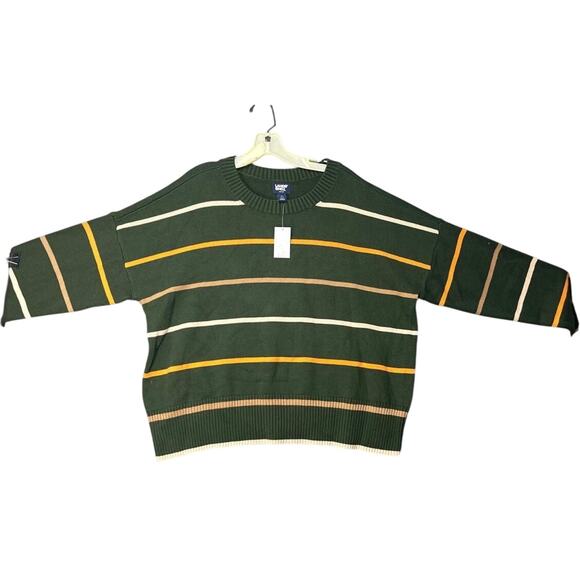 Land’s End Women's Plus Size Drifter Easy Fit Sweater 14-16 Striped Green Cotton - Picture 3 of 7